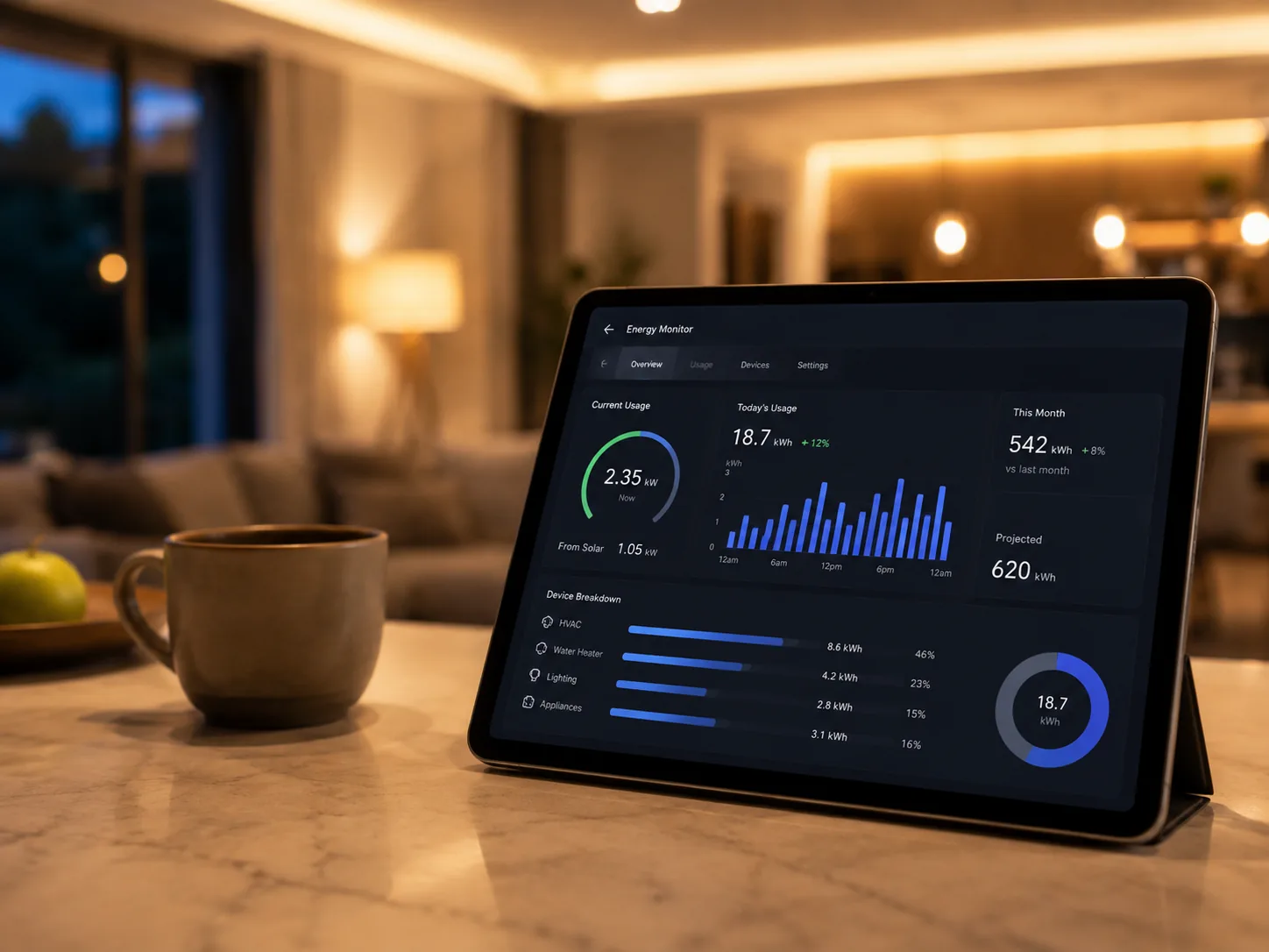 Tablet con panel de monitoreo energético
