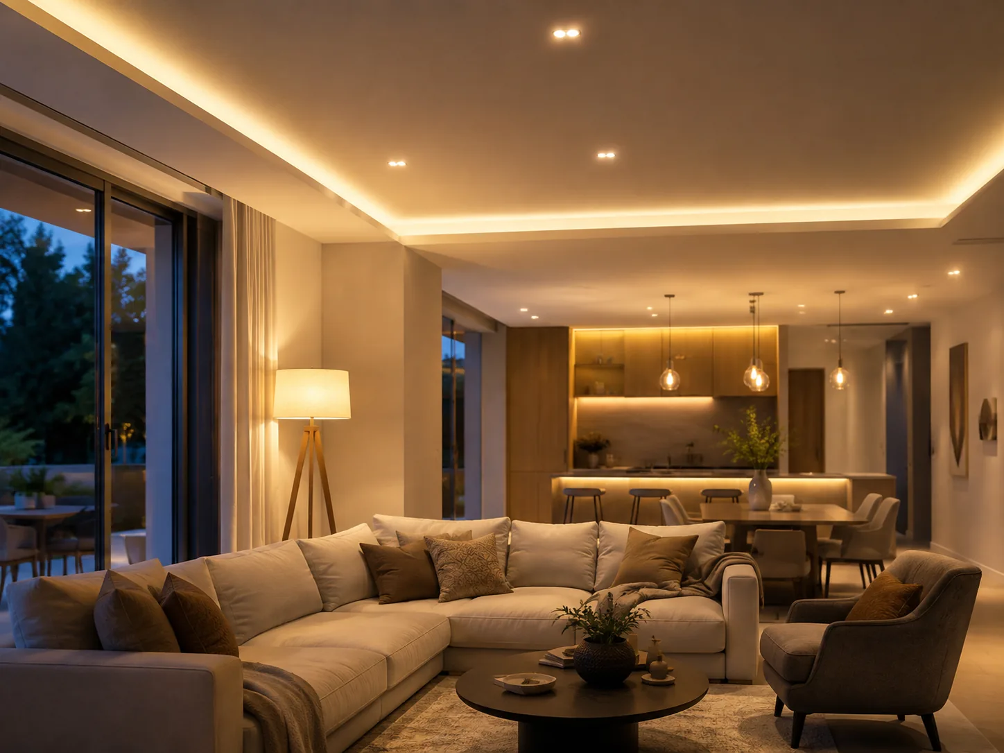 Sala moderna con iluminación automatizada